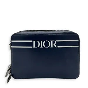 x Descente Double Zip Blue Crossbody Bag in Calfskin, Silver hardware