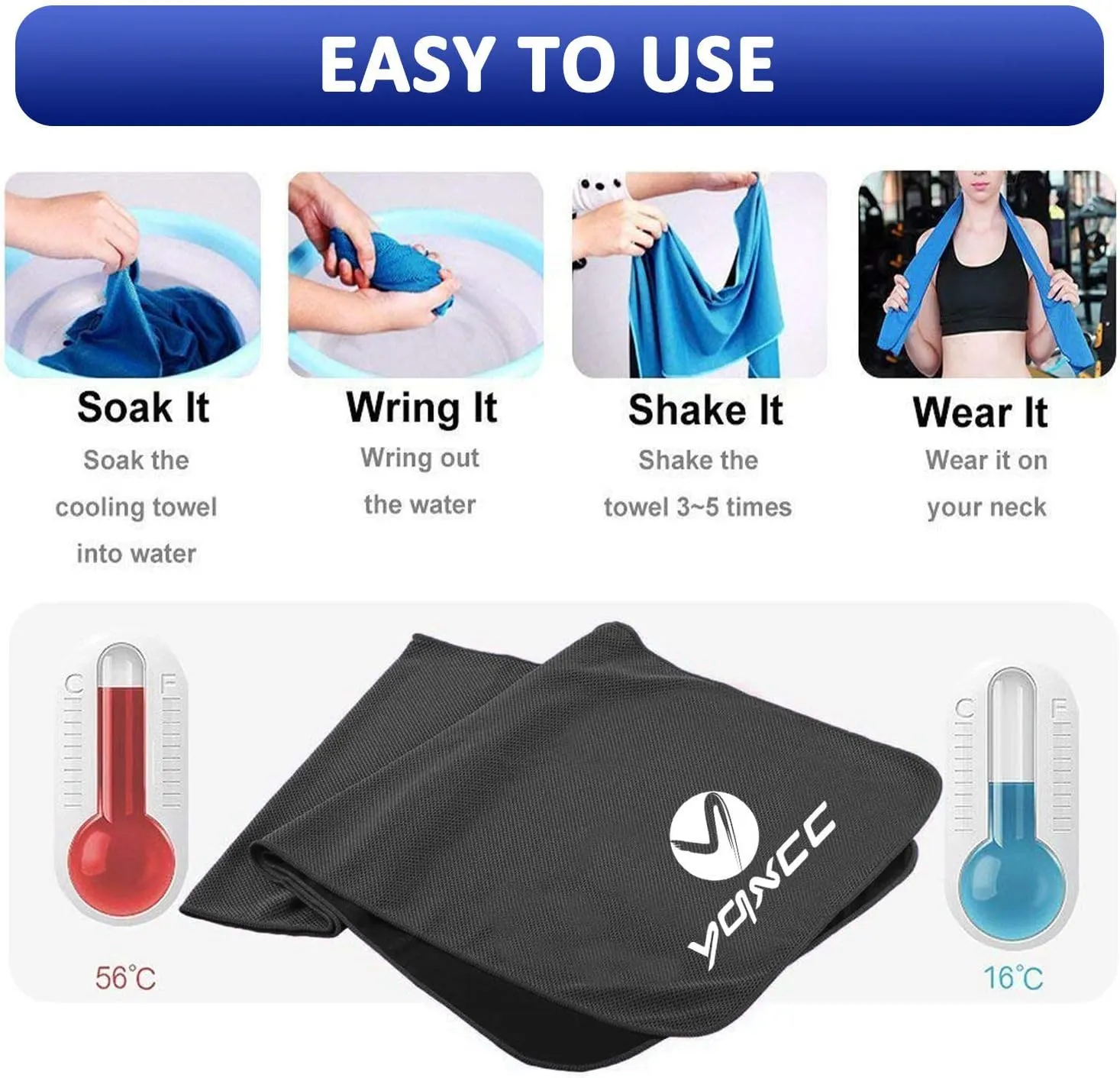 YQXCC 4 Pack Cooling Towel (47"x12") Ice Towel for Neck, Microfiber Cool, Soft Breathable Chilly for Yoga, Sports, Golf, Gym, Camping, Running, Fitness, Workout & More Activities