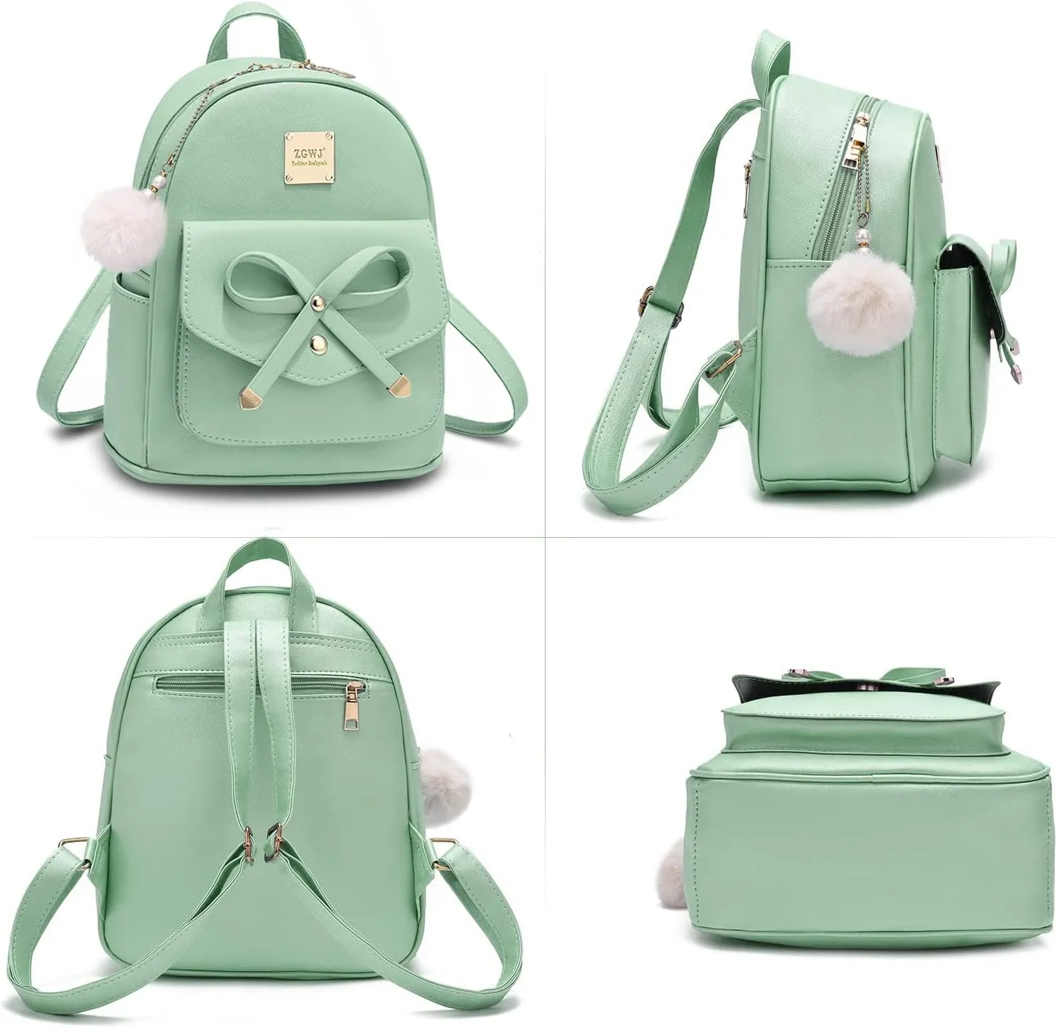 ZGWJ Mini Backpack Purse for Women - 3-Piece Set, Small PU Leather Bowknot Fashion Backpacks, Cute Casual Travel Daypacks