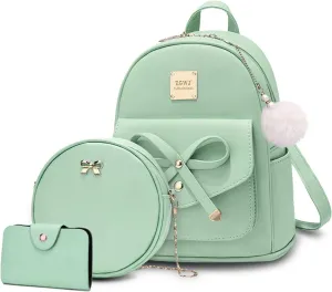 ZGWJ Mini Backpack Purse for Women - 3-Piece Set, Small PU Leather Bowknot Fashion Backpacks, Cute Casual Travel Daypacks