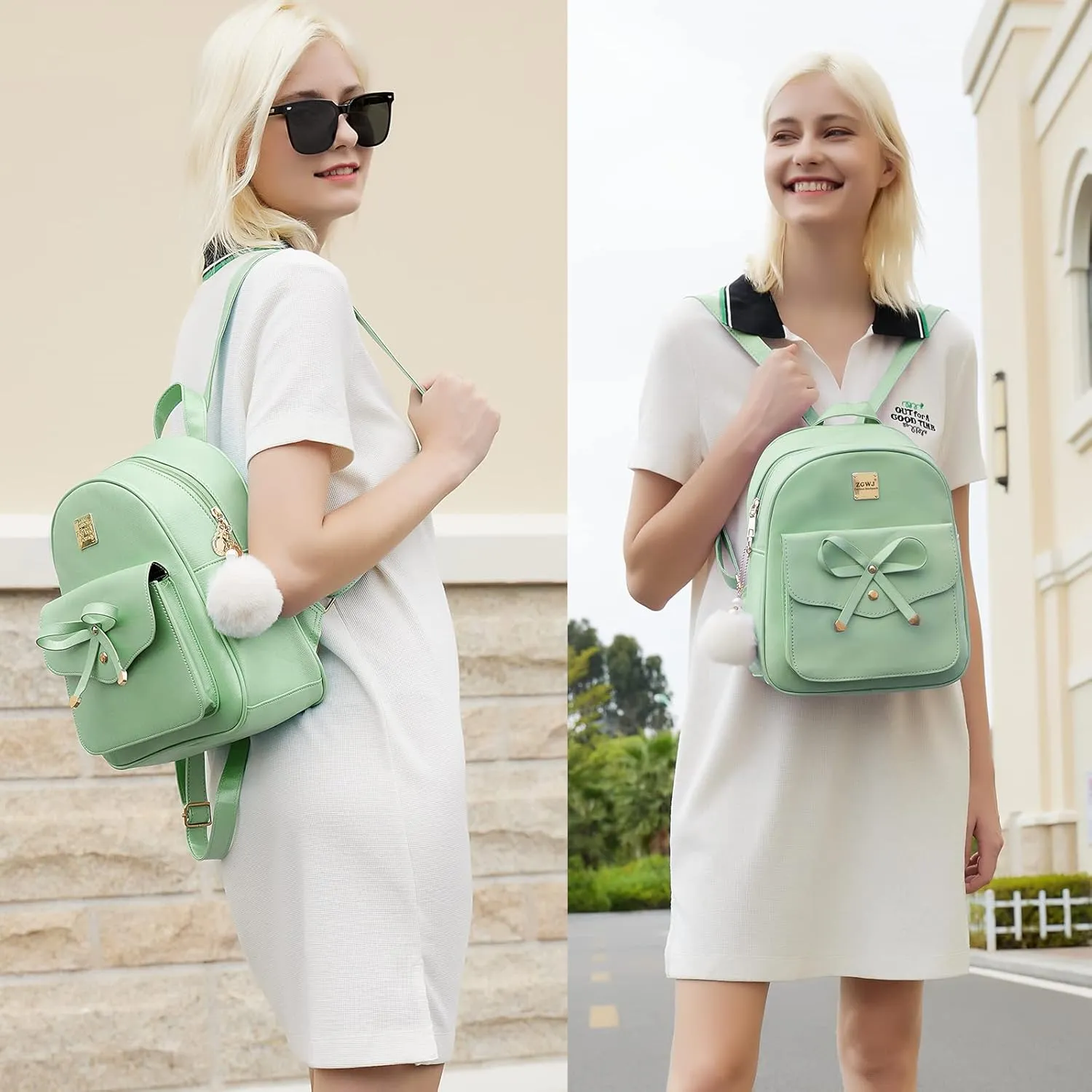 ZGWJ Mini Backpack Purse for Women - 3-Piece Set, Small PU Leather Bowknot Fashion Backpacks, Cute Casual Travel Daypacks