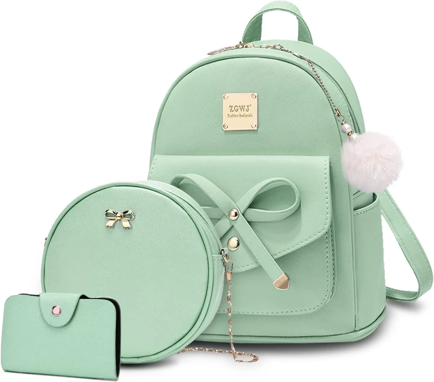 ZGWJ Mini Backpack Purse for Women - 3-Piece Set, Small PU Leather Bowknot Fashion Backpacks, Cute Casual Travel Daypacks