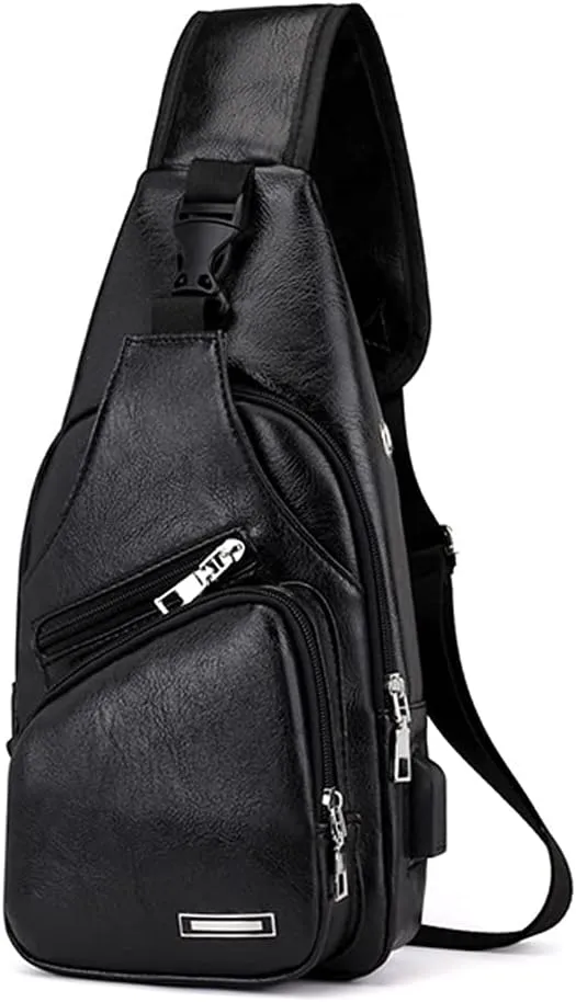 ZiMing Men Sling Bag Sling Backpack Business Leather Shoulder Bag Satchel Campus Travel Crossbody Bag with USB Charging Port