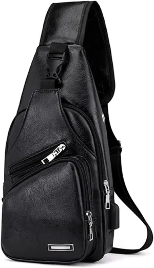 ZiMing Men Sling Bag Sling Backpack Business Leather Shoulder Bag Satchel Campus Travel Crossbody Bag with USB Charging Port